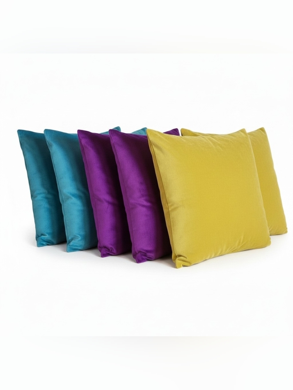 (Lot Of 6) Soft Velvet 15" X 15" Throw Pillow Cushion Covers Blue/Yellow/Purple.